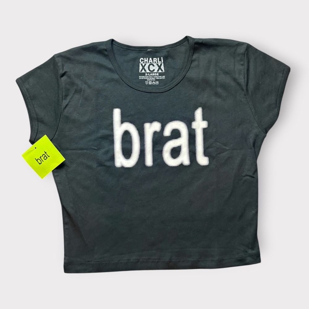 Charli XCX Brat Official Merch Black Baby Tee Crop Top XL NWT